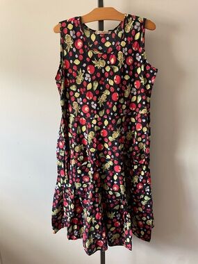 Dress Addict 100% Cotton Fruit Print Whimsical Midi Dress Lagenlook Plus Size
